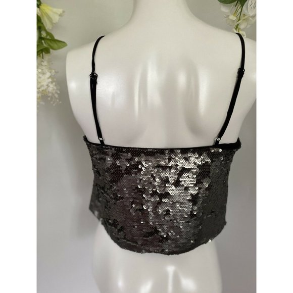 Vintage Sugar Lips Sequin Cropped‎ Camisole Cami Tank Top Gray Womens Size Small - Picture 10 of 12